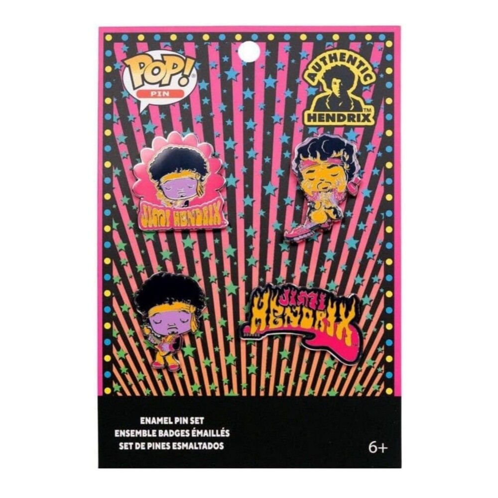 Jimi Hendrix FUNKO POP! 4PK PIN SET FLAMING GUITAR Black Light Collectors NIP